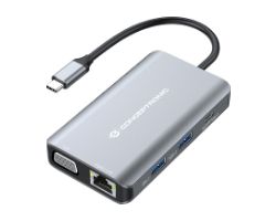 DONN21G - Adaptador CONCEPTRONIC 7en1 USB-C 3.0 a HDMI/VGA/USB-C PD 100W/3xUSB-A 3.0/RJ45 Gris (DONN21G)