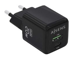 ASCH-20W2P010-BK - Cargador de Pared AISENS GaN 20W USB-A/C Negra (ASCH-20W2P010-BK)