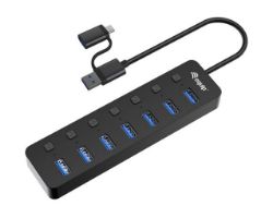 EQ128965 - Hub EQUIP Life 7xUSB-A 3.0 + Adaptador USB-C Negro (EQ128965)