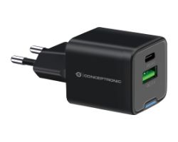 ALTHEA15B - Cargador de Pared CONCEPTRONIC 1xUSB-A 3.0 1xUSB-C PD 3.0 QC 3.0 20W Negro (ALTHEA15B)
