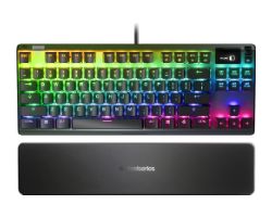 64646 - Teclado Gaming STEEL Series APEX 7 Mini TKL Reposa Muecas Pantalla OLED QWERTY 84 Teclas LED RGB USB Ingls Gris (64646)