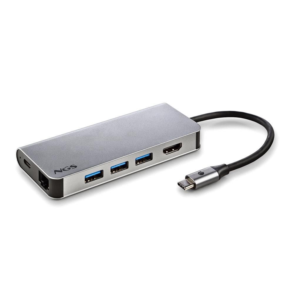 WONDERDOCK8 - Docking NGS 8en1 USB-C a USB-A 2.0/USB-C PD 60W/HDMI/RJ45/Lector SD/TF Aluminio (WONDERDOCK8)