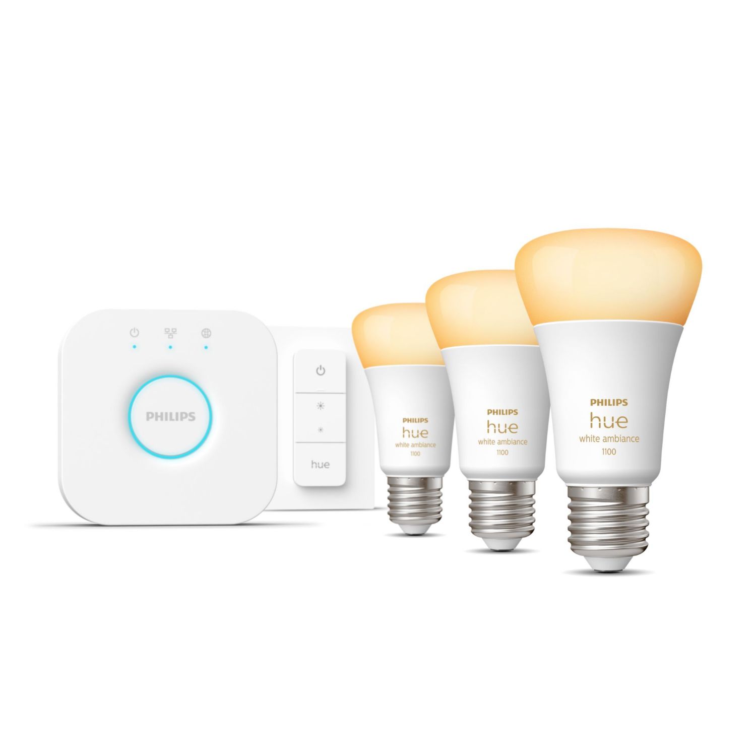 929002468403 - Kit Philips 3 Bombillas Inteligentes LED E27 75W Bluetooth/Zigbee Luz Fra/Blanco Clido + Hue Bridge (929002468403)