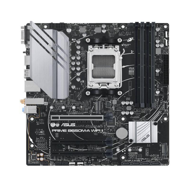 90MB1EG0-M0EAY - Placa base ASUS PRIME B650M-A WIFI II: (AM5) 4DDR5 SATA3 M.2 PCIe 4.0/5.0 HDMI VGA DP RJ45 mATX WiFi 6 Bluetooth 5.2 Gigabit Ethernet 2.5