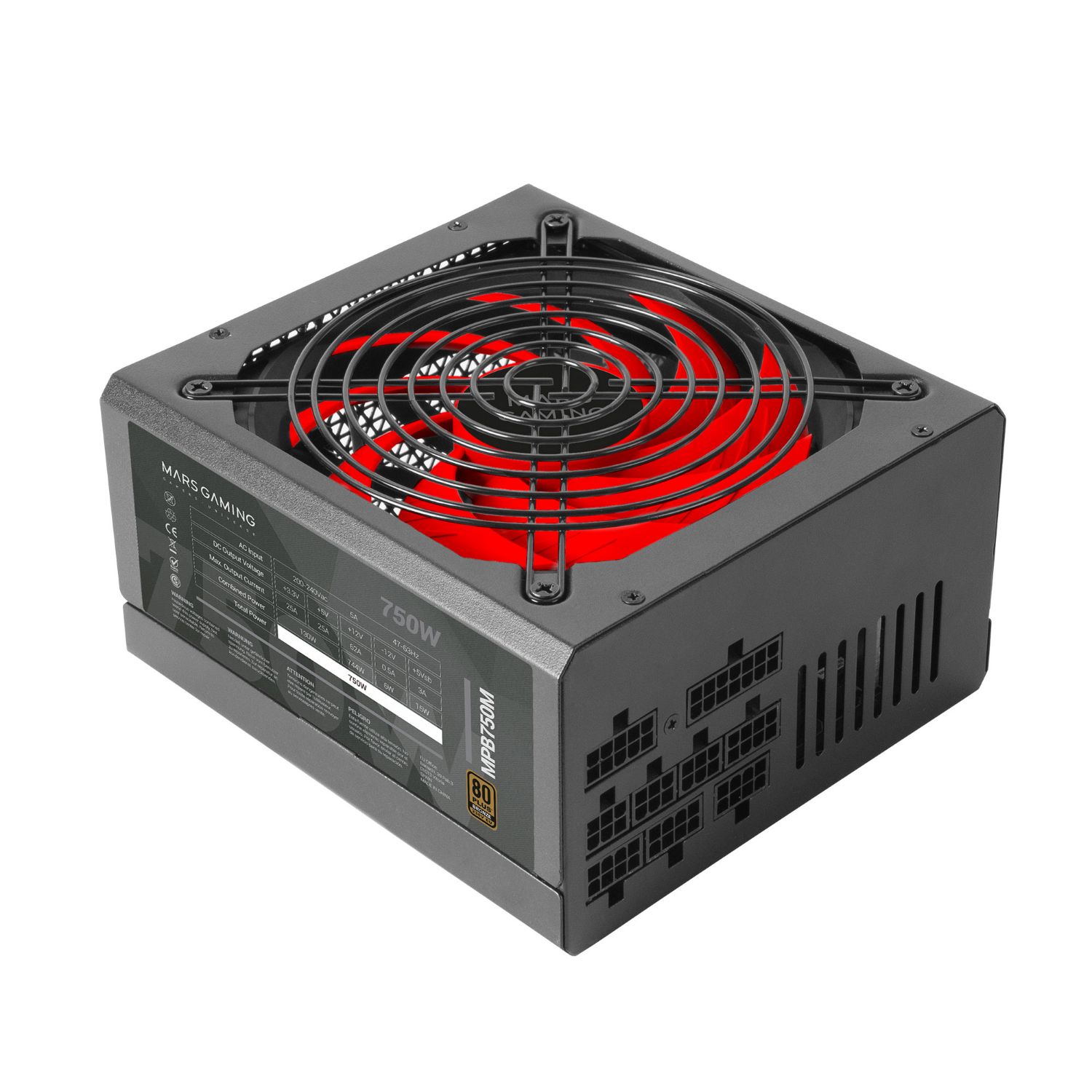 MPB750M - Fuente Mars Gaming 750W ATX PFC 140mm 24-pin ATX Molex SATA PCIe 80 Plus Bronze Negra (MPB750M)
