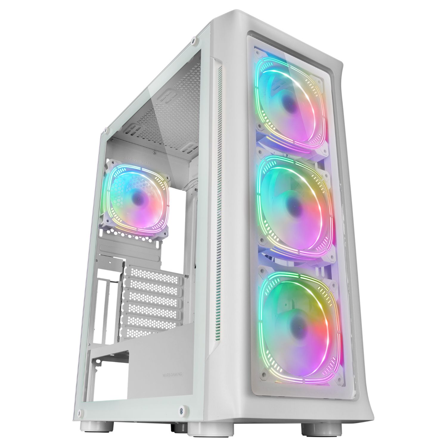 MCNEOW - Caja Mars Gaming Ventana Lateral de Cristal Templado ARGB 2xUSB 2.0 1xUSB-A 3.0 ATX EATX mATX Mini-ITX Blanca (MCNEOW)