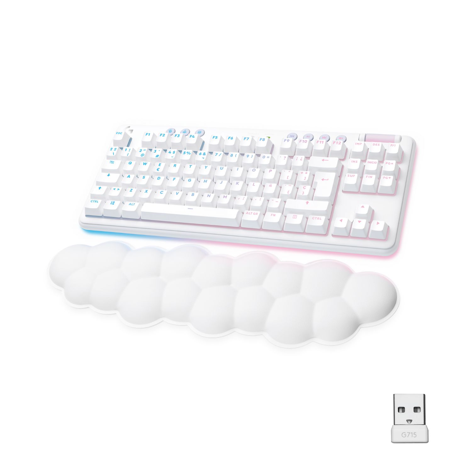 920-010685 - Teclado Gaming Mecnico LOGITECH G715 Reposamuecas LightSpeed Diestro QWERTY 87 Teclas Wireless RF Bluetooth Cable 1.8m Blanco Niebla (920-010685)