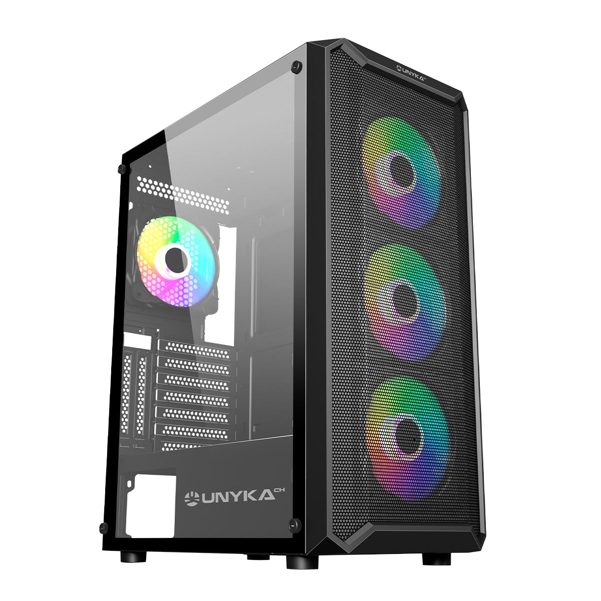 UK511208 - Caja Gaming UNYKA Armor Ventana Lateral de Cristal Templado ARGB 2xUSB-A 3.0 1xUSB-C 3.1 ATX mATX ITX Negra (UK511208)