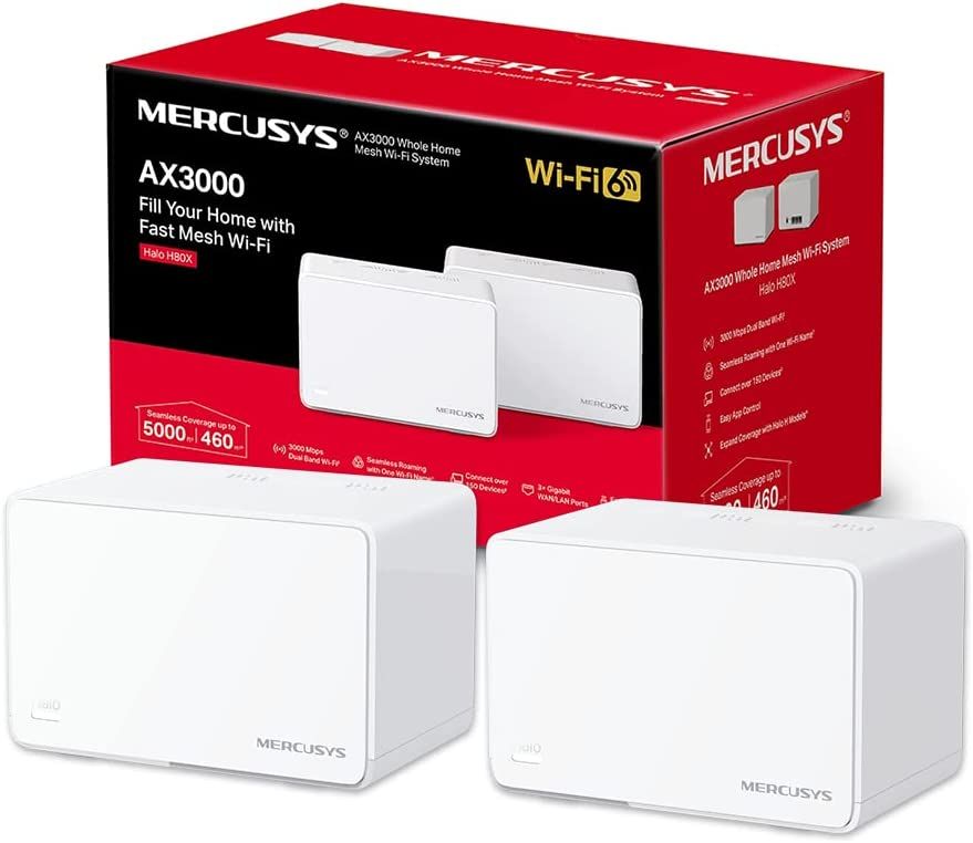 HALO H80X (2-PACK) - Mesh Mercusys AX3000 WiFi 6 DualBand Ethernet LAN/WAN Pack 2 Blanco (Halo H80X 2-Pack)