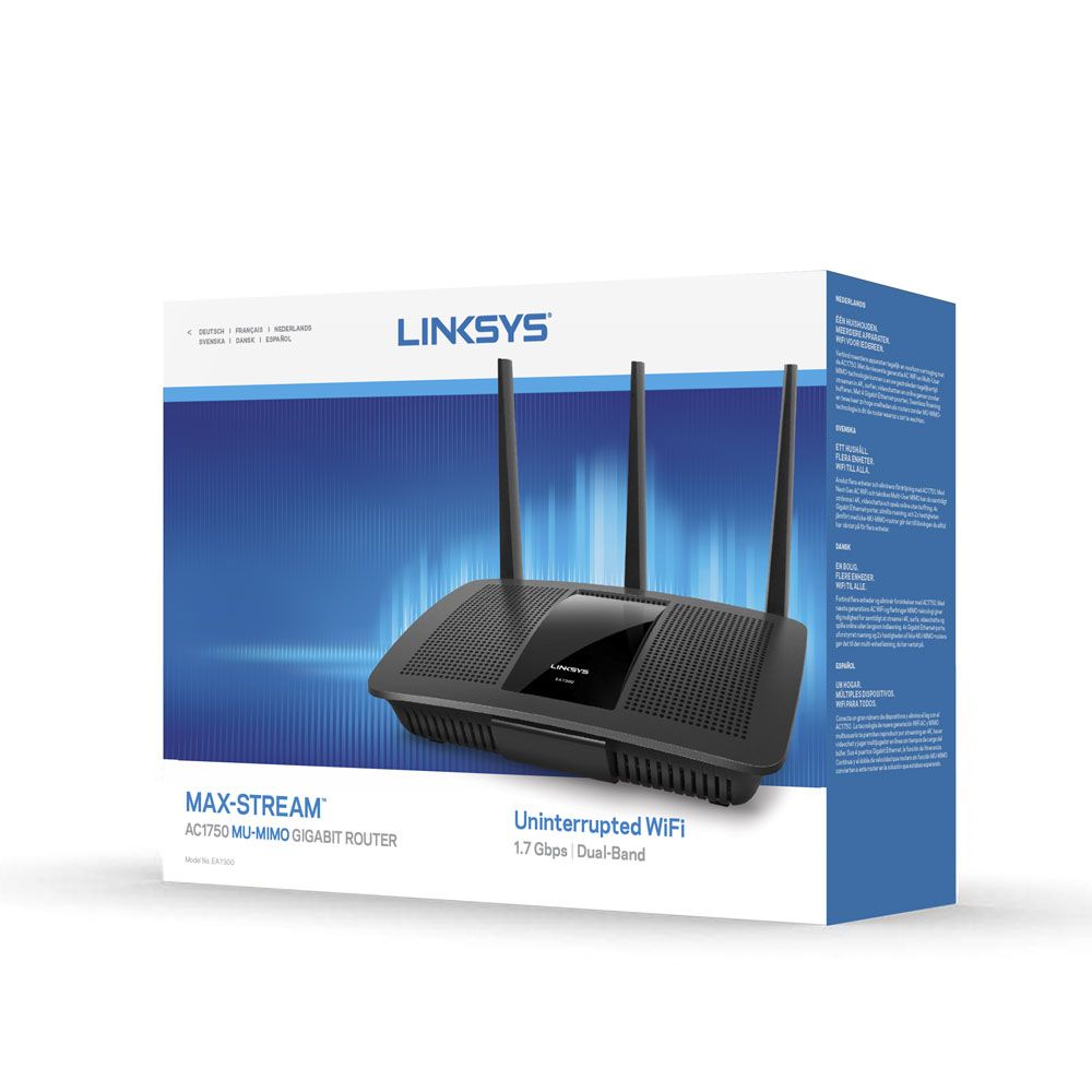 EA7300-EU - Router Linksys AC1750 WiFi 5 DualBand Gigabit Ethernet LAN/WAN 1xUSB 3.0 4xRJ45 3 Antenas Externas Negro (EA7300-EU)