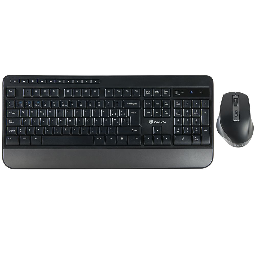 SPELLKIT - Teclado+Ratn NGS Ergonmico Multimedia Multidispositivo Diestro Reposamuecas USB Bluetooth ptico Diestro 2400dpi Negro (SPELLKIT)