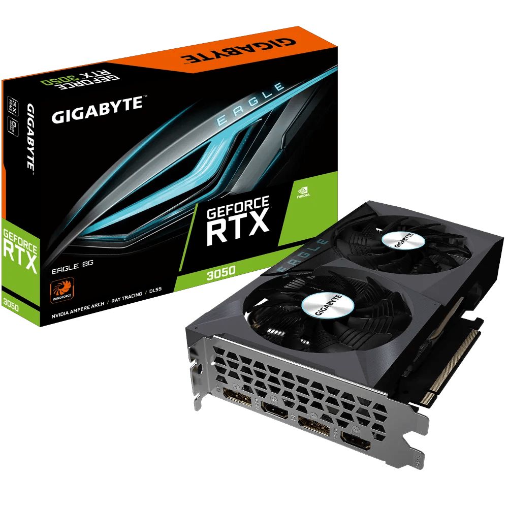 GVN3050E8-00-10 - GIGABYTE GeForce RTX 3050 8Gb GDDR6 2xDP 2xHDMi PCIe 4.0 WinForce 2x OpenGL 4.6 (GV-N3050EAGLE-8GD)