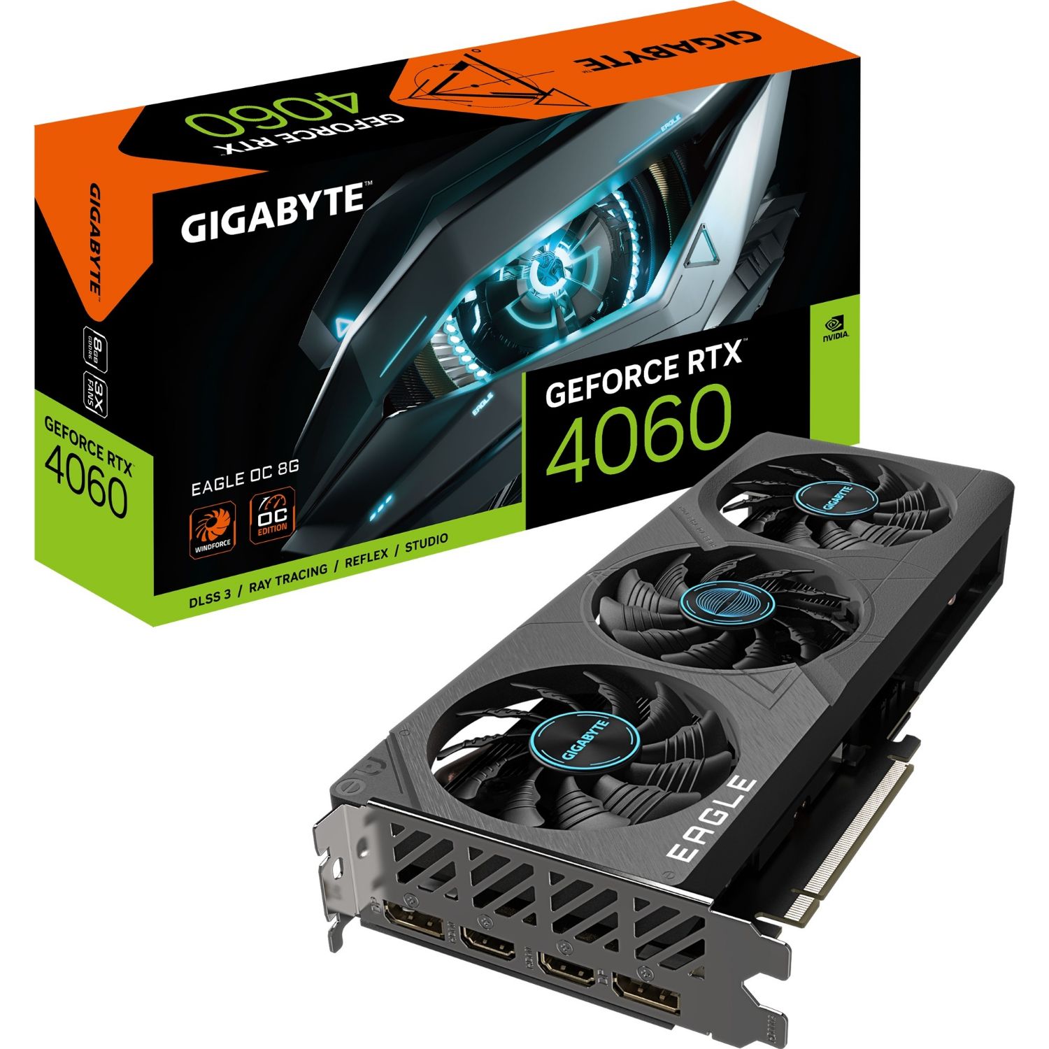 9VN4060EO-00-10 - Tarjeta Grfica GIGABYTE Nvidia GeForce RTX 4060 8Gb GDDR6 2xDP 1.4a 2xHDMi 2.1a PCIe 4.0 HDCP Nvidia G-Sync OpenGL 4.6 DirectX 12 Ultimate (GV-N4060EAGLE OC-8GD)