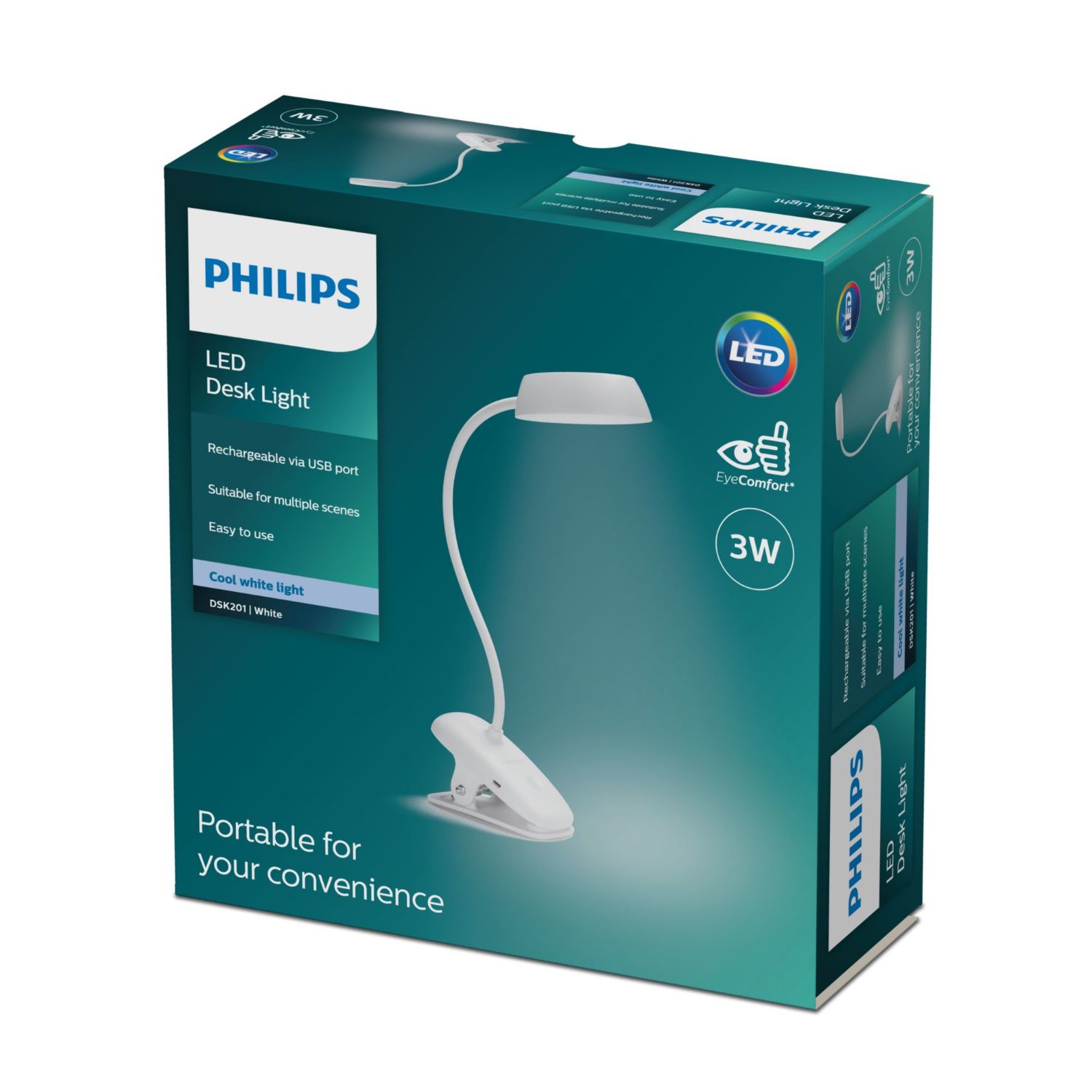 929003179707 - Lmpara de Mesa Philips Donutclip LED 175L 3W IP20 Blanca (929003179707)