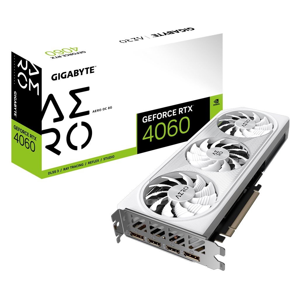 GV-N4060AERO OC-8GD G10 - GIGABYTE Nvidia RTX4060 DDR6 8Gb (GV-N4060AERO OC-8GD)