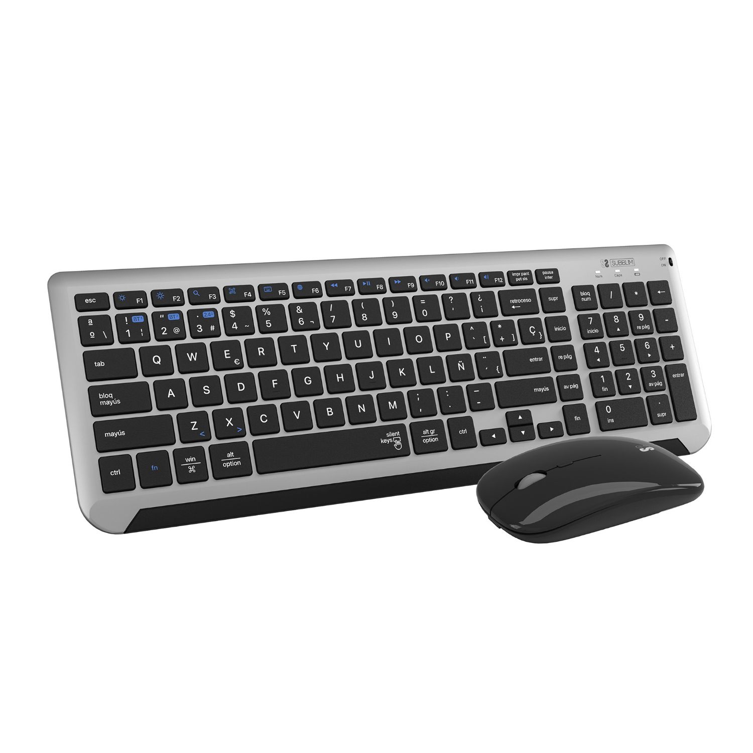 SUBKBC-DCEP20 - Teclado+Ratn SUBBLIM Combo Dual Prestige Extendido Ergonmico Multimedia Multidispositivo 102 Teclas QWERTY Bluetooth 5.0 RF 2.4GHz Ambidextro ptico 1600dpi 4 Botones Negro/Gris (SUBKBC-DCEP20)