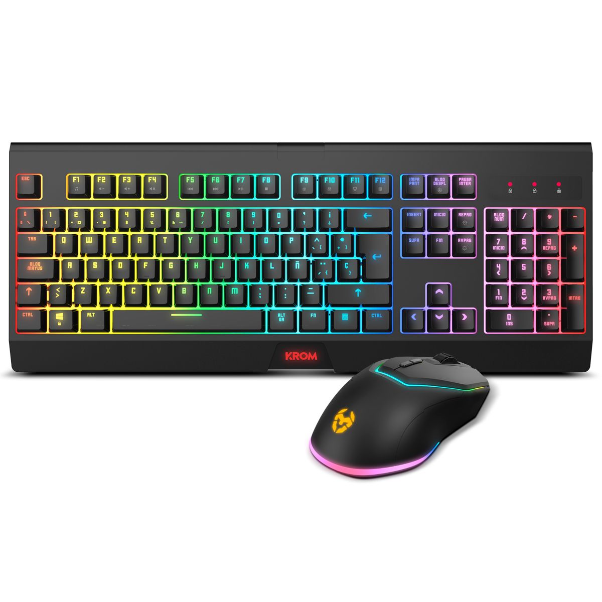 NXKROMKBLSP - Teclado+Raton Gaming KROM Kabala Ergonmico LED RGB Multimedia QWERTY 105 Teclas Antifantasma Wireless RF ptico 4800dpi 7 Botones Negro (NXKROMKBLSP)