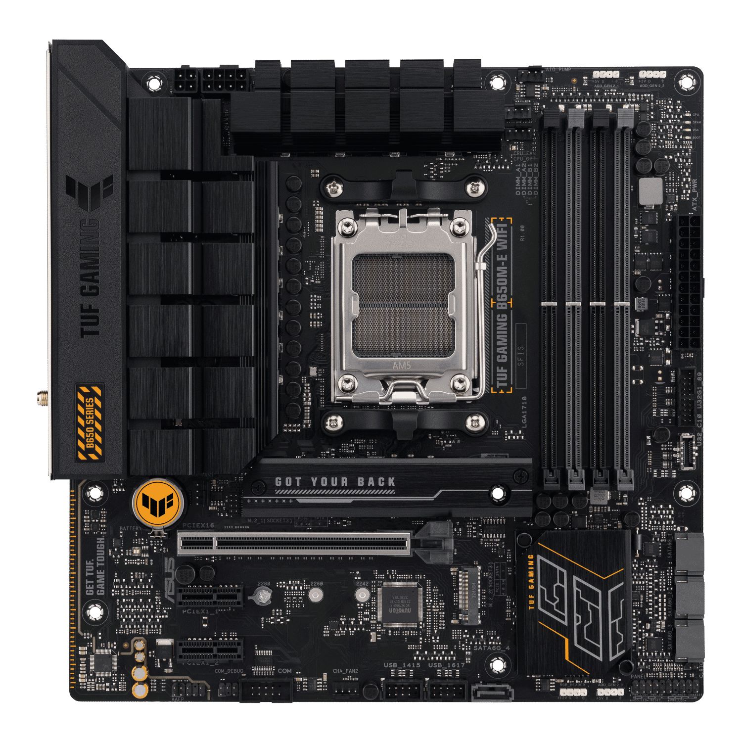 90MB1FV0-M0EAY0 - Placa base ASUS TUF GAMING B650M-E WIFI: (AM5) 4DDR5 SATA3 M.2 PCIe USB 2.0 USB-A 3.0/3.1 USB-C 3.1 HDMI DP RJ45 PS/2 7.1 mATX WiFi 6 Bluetooth 5.2 Gigabit Ethernet 2.5