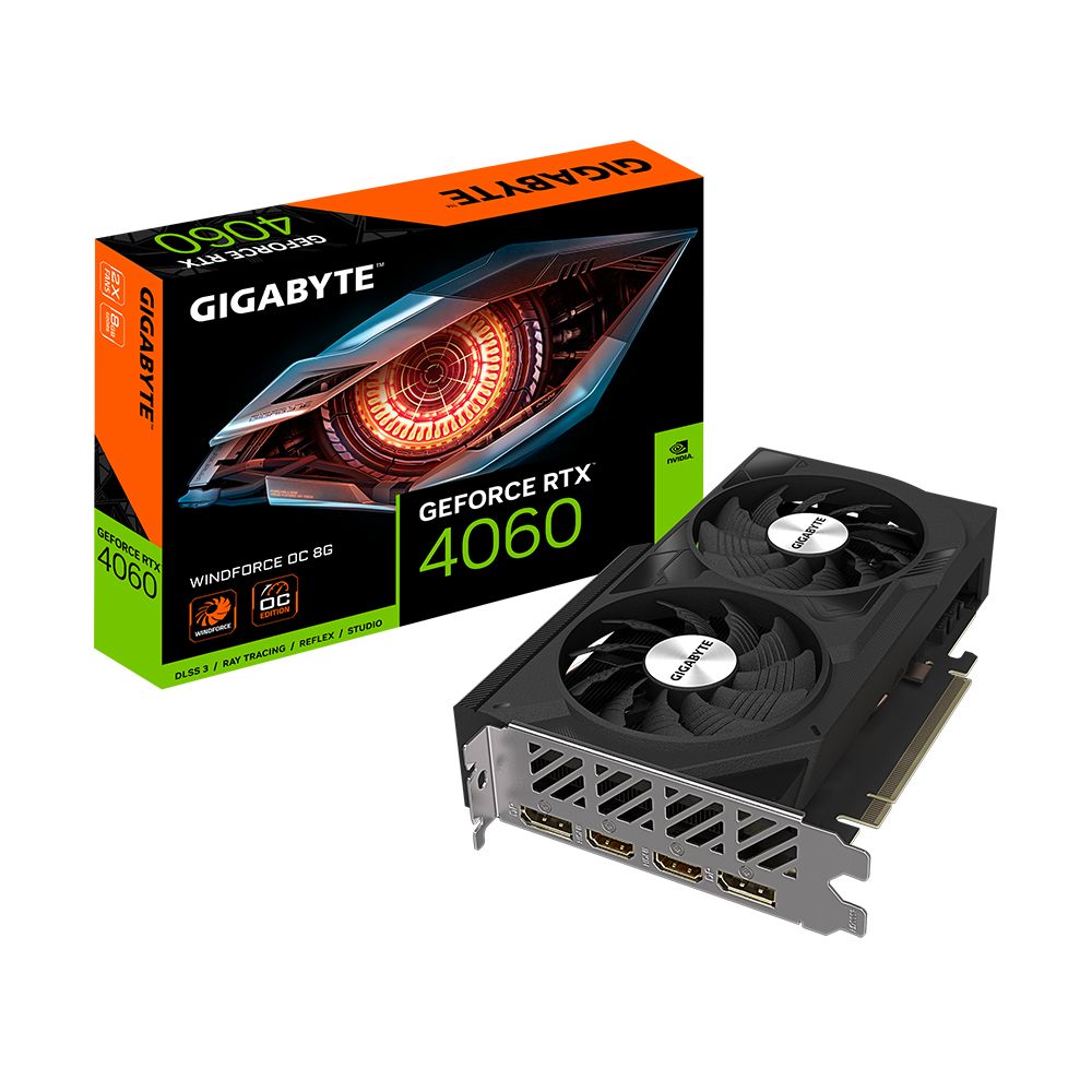 GV-N4060WF2OC-8GD - GIGABYTE Nvidia GeForce RTX 4060 8Gb GDDR6 2xHDMI 2xDP PCIe 4.0 HDCP OpenGL 4.6 (GV-N4060WF2OC-8GD)