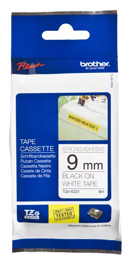 TZe-S221 - Cinta Rotuladora BROTHER Laminada 9mm 8m Negro sobre Blanco (TZe-S221)