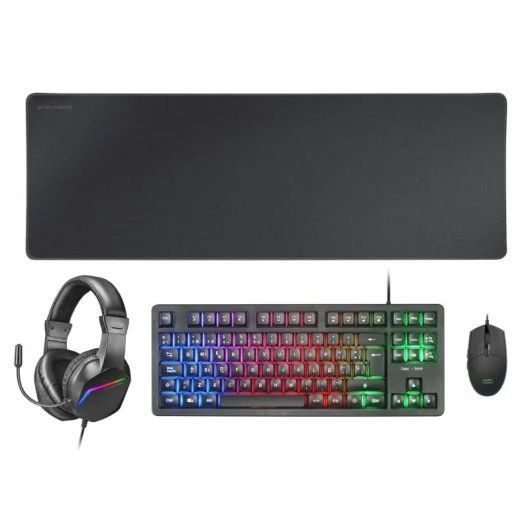 MCPRGB3ES - Pack Mars Gaming Teclado TKL/Ratn RGB Flow/Auriculares+Micrfono FRGB Rainbow/Alfombrilla XXL Negro (MCPRGB3ES)