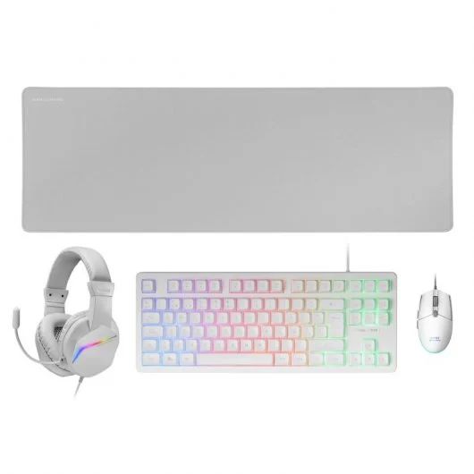 MCPRGB3WES - Pack Mars Gaming Teclado TKL/Ratn RGB Flow/Auriculares/Micrfono FRGB Rainbow/Alfombrilla XXL Blanco (MCPRGB3WES)