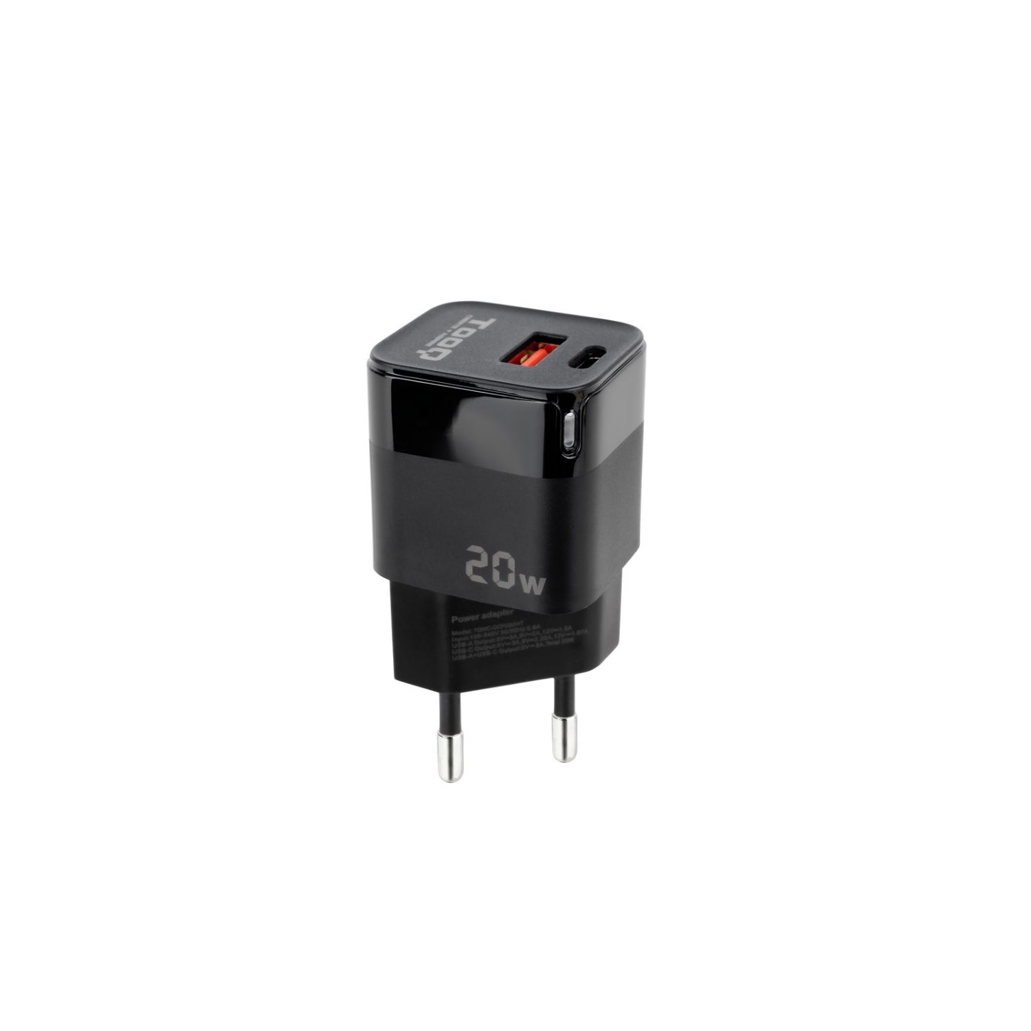 TQWC-QCPD20 - Cargador de Pared TooQ 20W 1xUSB-A 2.0 1xUSB-C Negro (TQWC-QCPD20)