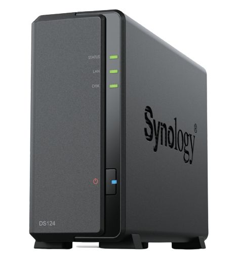 DS124 - NAS Synology DiskStation RTD1619B DDR4 1Gb SATA 2xUSB-A 3.0 1xRJ45 1 Baha GbE Negro (DS124)