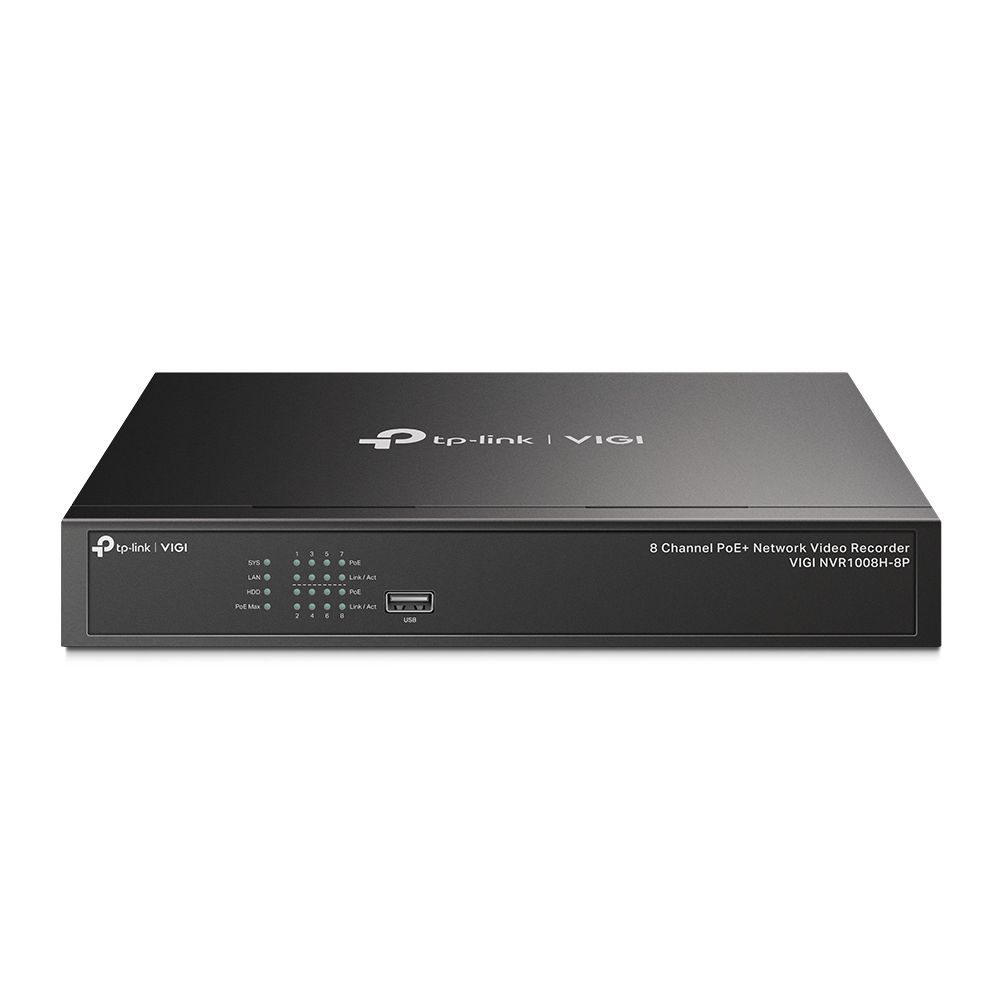 VIGI NVR1008H-8P - Vdeo Grabador TP-Link 8Ch H.265+ USB 2.0 VGA HDMI RJ45 PoE+ Negro (VIGI NVR1008H-8P)