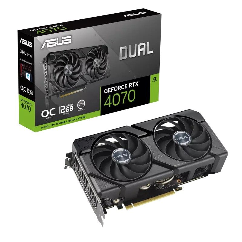 90YV0J15-M0NA00 - ASUS Nvidia GeForce DUAL-RTX4070-O12G-EVO 12Gb GDDR6 3xDP 1xHDMI PCIe 4.0 HDCP 2.3 OpenGL 4.6 (90YV0J15-M0NA00)