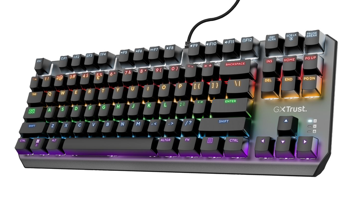 24407 - Teclado Gaming Trust GXT 834 Callaz Diestro Multimedia Tenkeyless LED RGB QWERTY Outemu Linear Red USB-A Cable 1.8m Negro (24407)