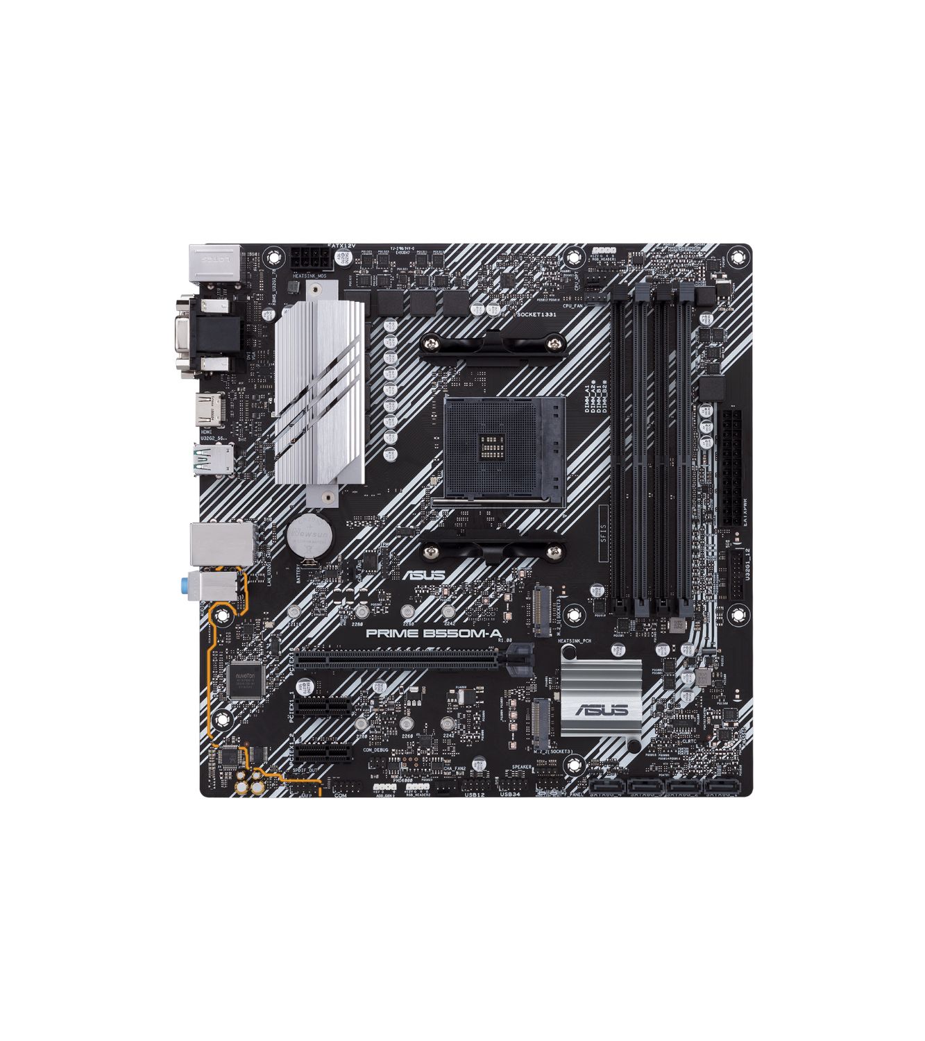 90MB14I0-M0EAYC - Placa base ASUS B550M-A/CSM:(AM4) 4DDR4 M.2 SATA3 PCIe USB-A 3.0 USB-A 3.1 HDMI DVI-D VGA RJ45 PS/2 7.1 mATX Gigabit Ehernet
