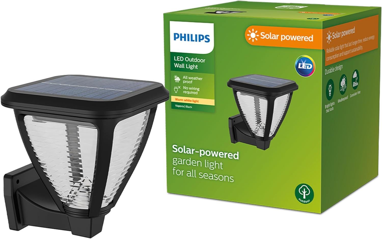 929004066501 - Aplique Pared Philips Vapora Solar LED Blanco 1.5W 2700K IP44 Negro (929004066501)