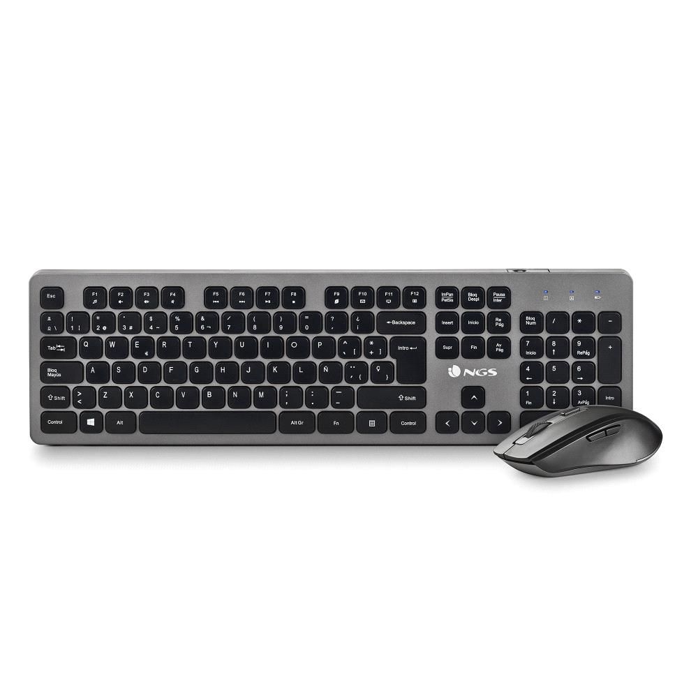 IDOL KIT - Teclado+Ratn NGS IDOL Silencioso Multimedia 12 Teclas RF Wireless 2.4Ghz 800/1200/1600dpi Negro/Plata (IDOL KIT)