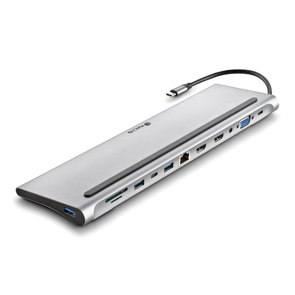 WONDERDOCK12 - Dock Station NGS 12en1 USB-C 3.1 a 1xUSB 2.0 2xUSB-A 3.0 1xUSB-C 3.0 1xVGA 2xHDMI 1xPD 100W 1xSD 1xTF 1x3.5mm 1xRJ45 Plata (WONDERDOCK12)