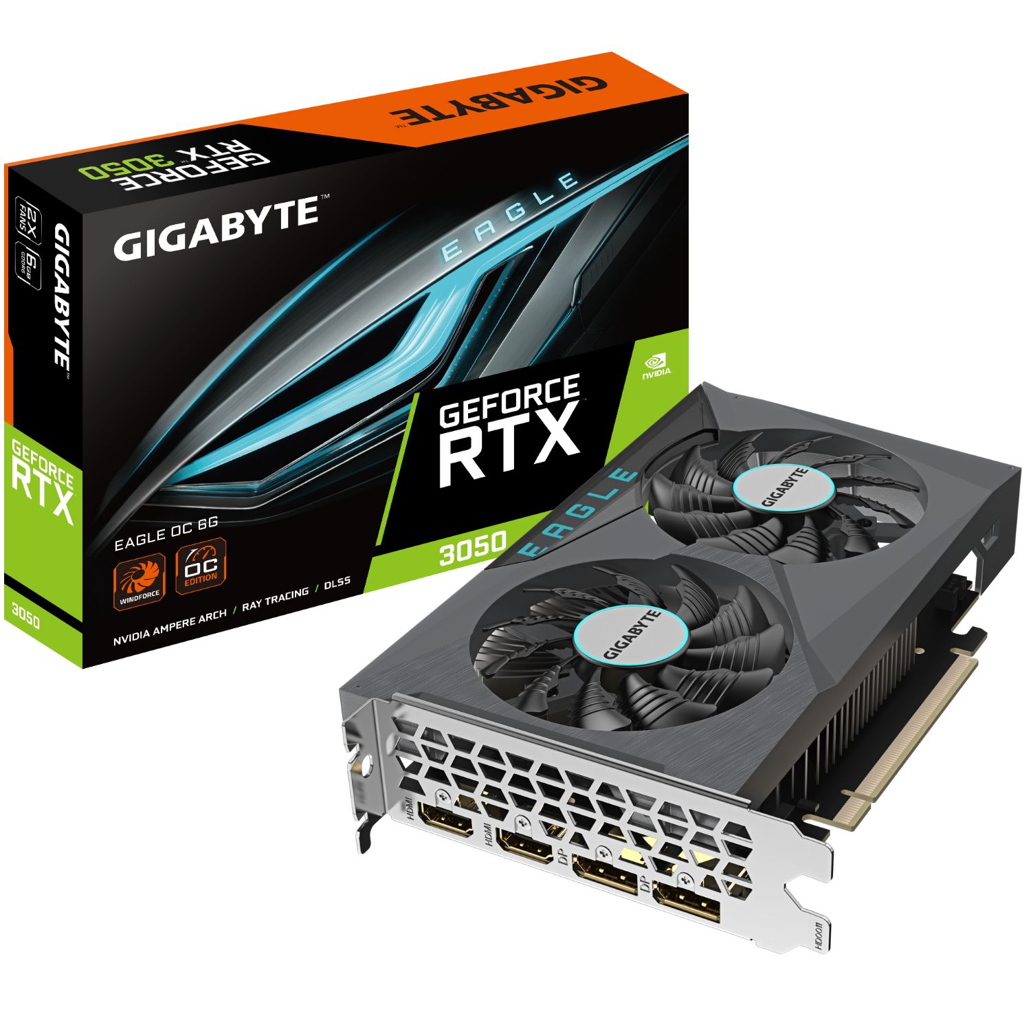 GV-N3050EAGLE OC-6GD - GIGABYTE Nvidia GeForce RTX 3050 6Gb GDDR6 WaterForce 2xDP 1.4a 2xHDMI 2.1 PCIe 4.0 OpenGL 4.6 (GV-N3050EAGLE OC-6GD)