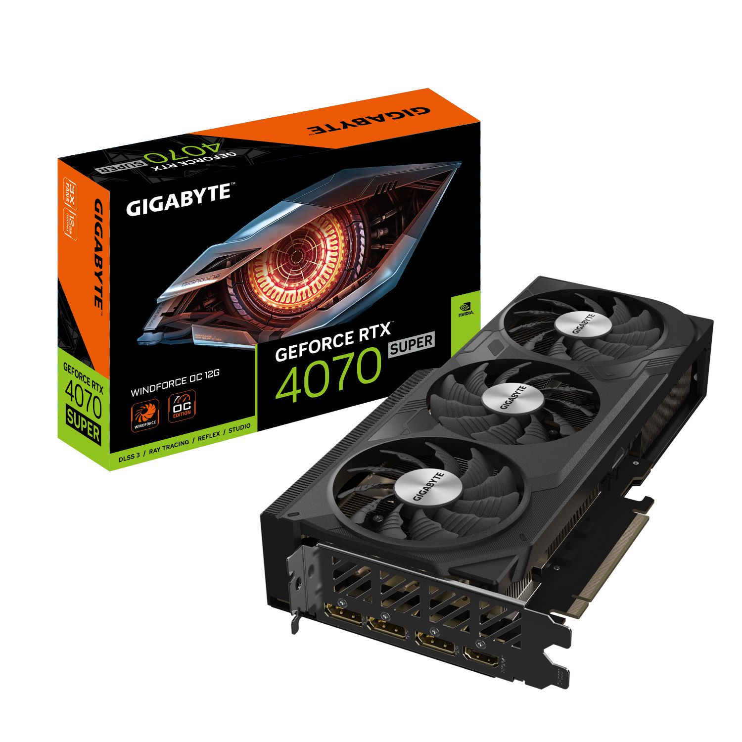9VN407SWO-00-10 - Tarjeta Grfica GIGABYTE Nvidia GeForce RTX4070 SUPER WindForce OC 12Gb GDDR6X 3xDP 1.4a 1xHDMI 2.1a PCIe 4.0 OpenGL 4.6 (GV-N407SWF3OC-12GD)