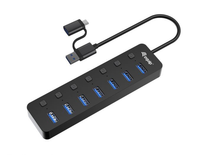 EQ128965 - Hub EQUIP Life 7xUSB-A 3.0 + Adaptador USB-C Negro (EQ128965)