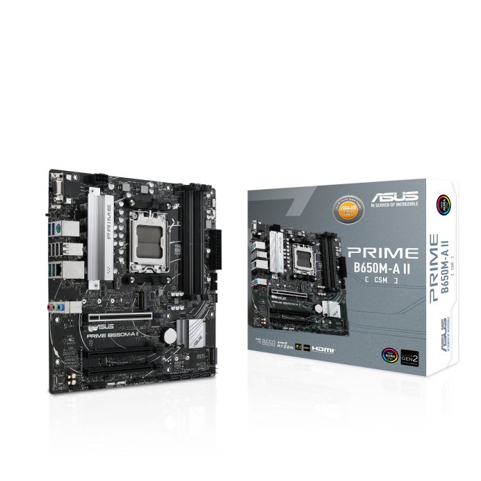 90MB1EH0-M0EAYC - Placa base ASUS PRIME B650M-A II-CSM:(AM5) 4DDR5 M.2 SATA3 PCIe USB 2.0 USB-A 3.0/3.1 DP HDMI VGA RJ45 PS/2 mATX 7.1 Gigabit Ethernet 2.5