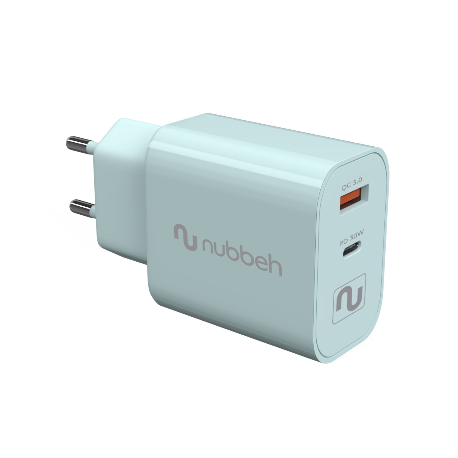 NBWALLCHT - Cargador de Pared NUBBEH Booth USB-C 30W Quick Charger 4.0/3.0 PD 3.0 Turquesa (NBWALLCHT)