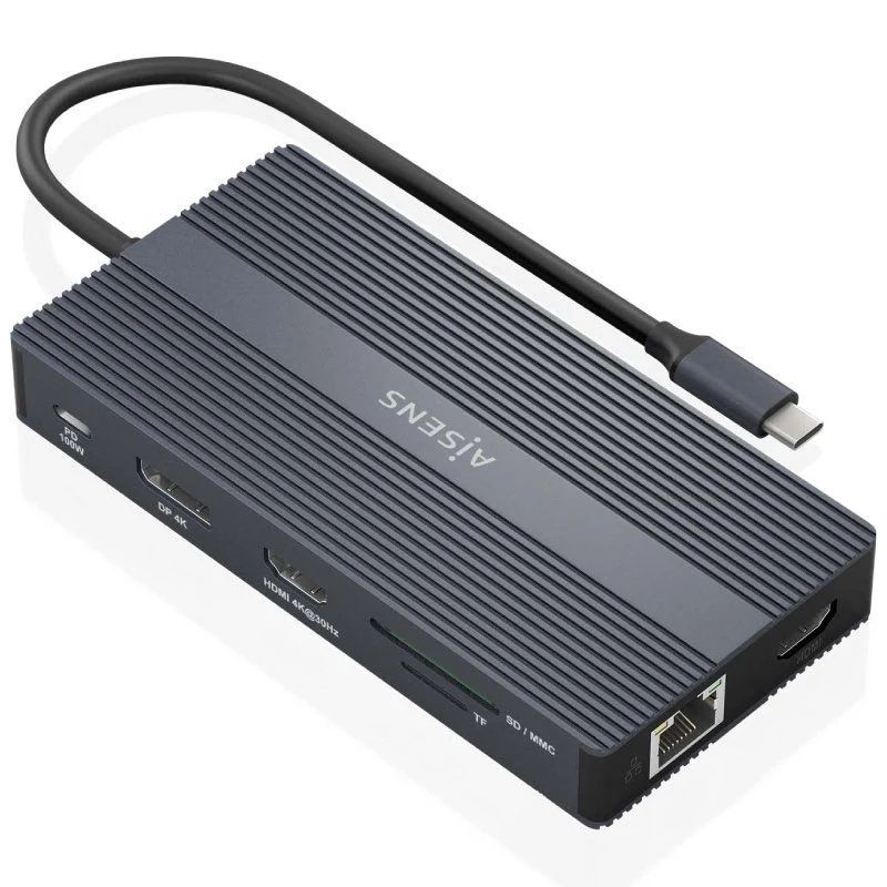 ASUC-12P017-GR - Dock Station AISENS 2HDMI/ 4Usb-a/ 1RJ45/ DP/ Lector tarjetas/ 1Usb-C DP, gris (ASUC-12P017-GR)