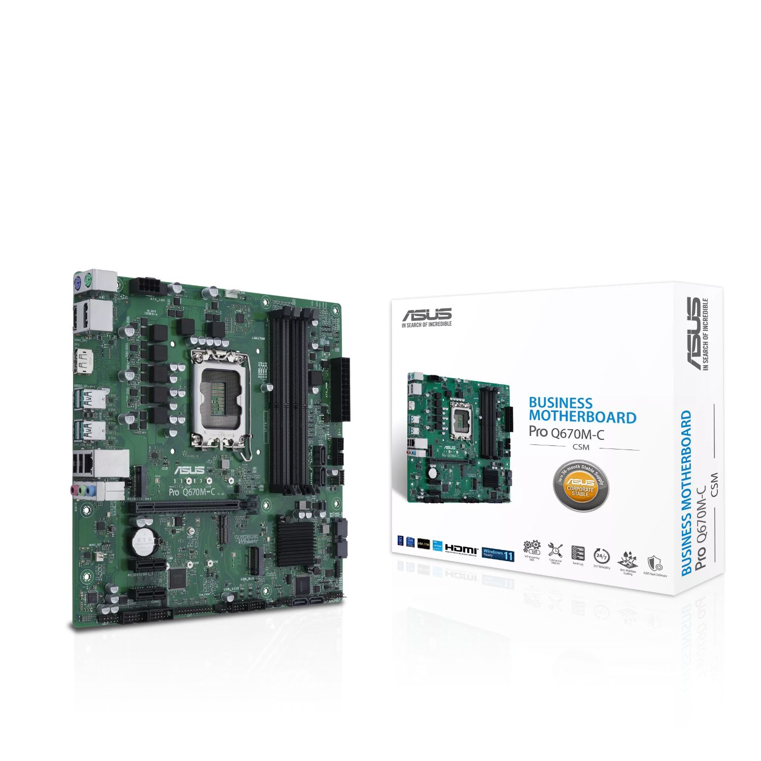 90MB19E0-M0EAYC - Placa base ASUS PRO Q670M-C-CSM: (1700) 4DDR5 M.2 SATA3 PCIe USB 2.0 USB-A 3. DP 1.4 HDMI 2.1 PS/2 RJ45 7.1 mATX Gigabit Ethernet