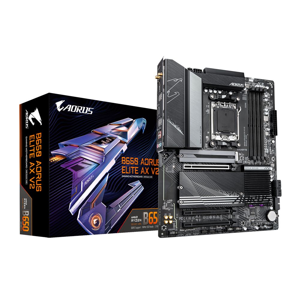 9MB65ELX2-00-10 - Placa base GIGABYTE B650 AORUS ELITE AX V2:(AM5) 4DDR5 M.2 SATA3 PCIe USB 2.0 USB-A 3.0/3.1 USB-3.1 HDMI 2.1 RJ45 7.1 ATX WiFi 6E Bluetooth 5.3 Gigabit Ethernet 2.5