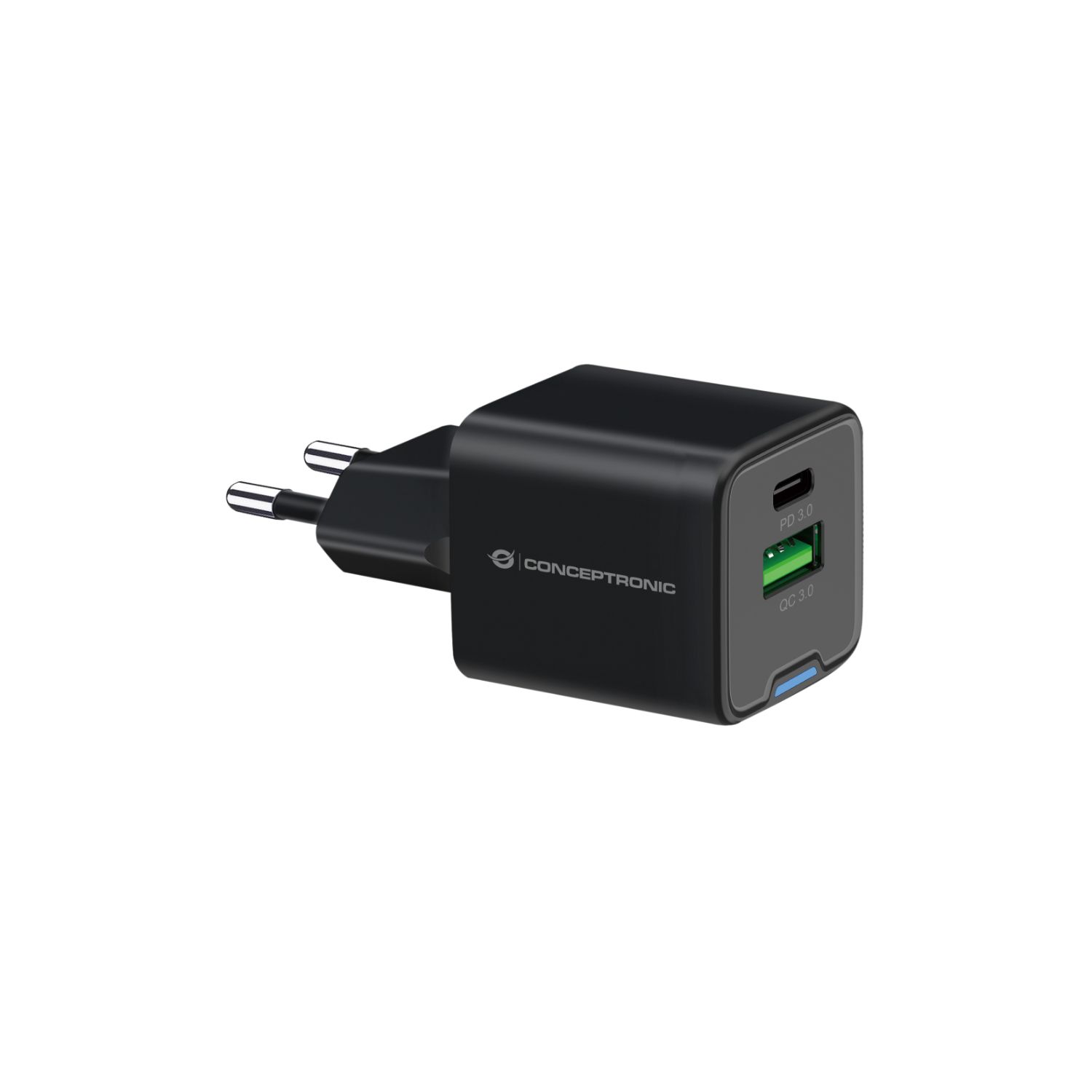 ALTHEA15B - Cargador de Pared CONCEPTRONIC 1xUSB-A 3.0 1xUSB-C PD 3.0 QC 3.0 20W Negro (ALTHEA15B)