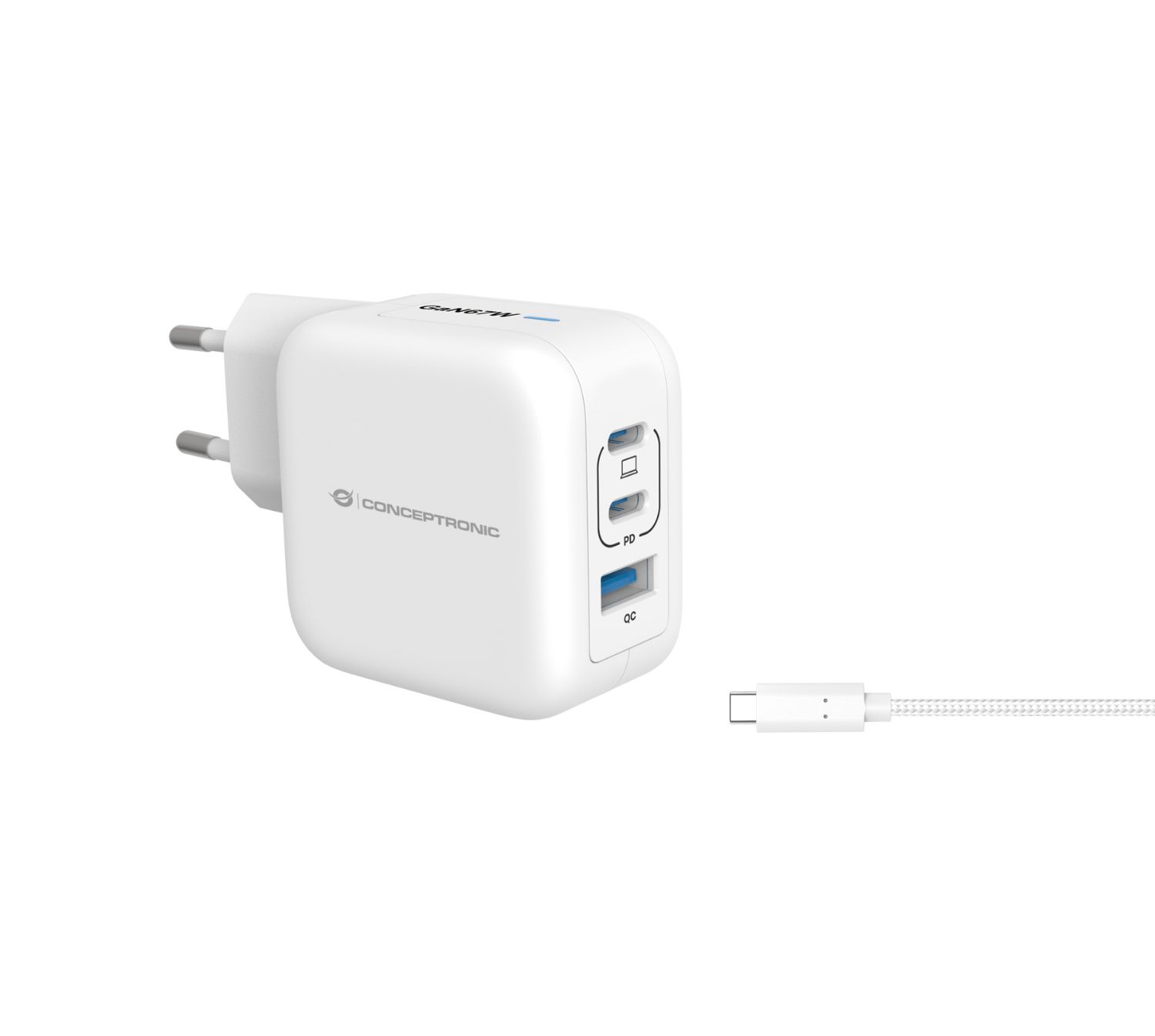 ALTHEA17W - Cargador de Pared CONCEPTRONIC Universal 1xUSB-A 2xUSB-C PD 3.0 QC 3.0 67W Blanco (ALTHEA17W)