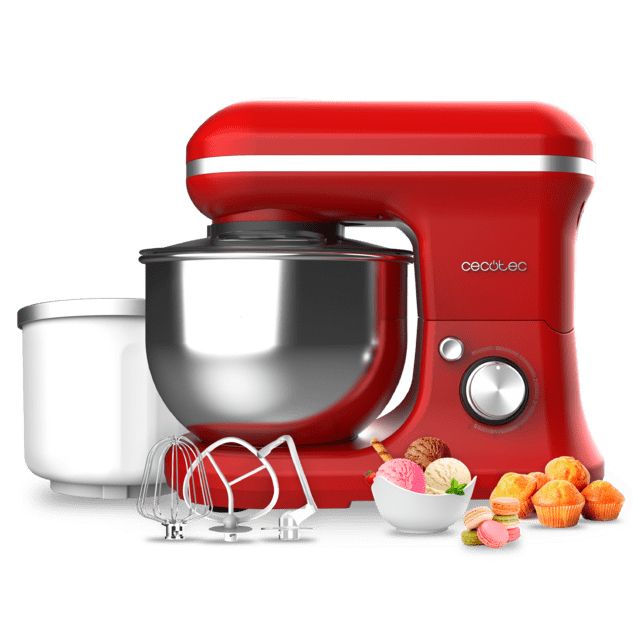 03903 - Batidora CECOTEC Amasadora Cecomixer Merengue 5L 1200 Ice-Cream Red, con 5 funciones, diseo elegante y accesorios para batir y amasar. Incluye funcin para hacer helado.(03903)