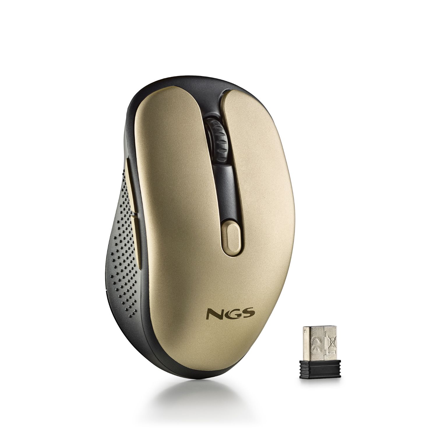 EVORUSTGOLD - Ratn NGS Ergonmico ptico Diestro Silencioso Wireless 10m RF 2.4GHz 1600dpi 3 Botones Dorado (EVORUSTGOLD)