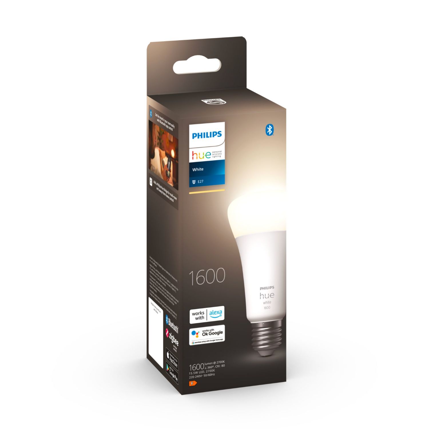 929002334904 - Bombilla Inteligente Philips Hue LED Blanco Suave E27 100W 1600L Bluetooth/Zigbee Blanca (929002334904)