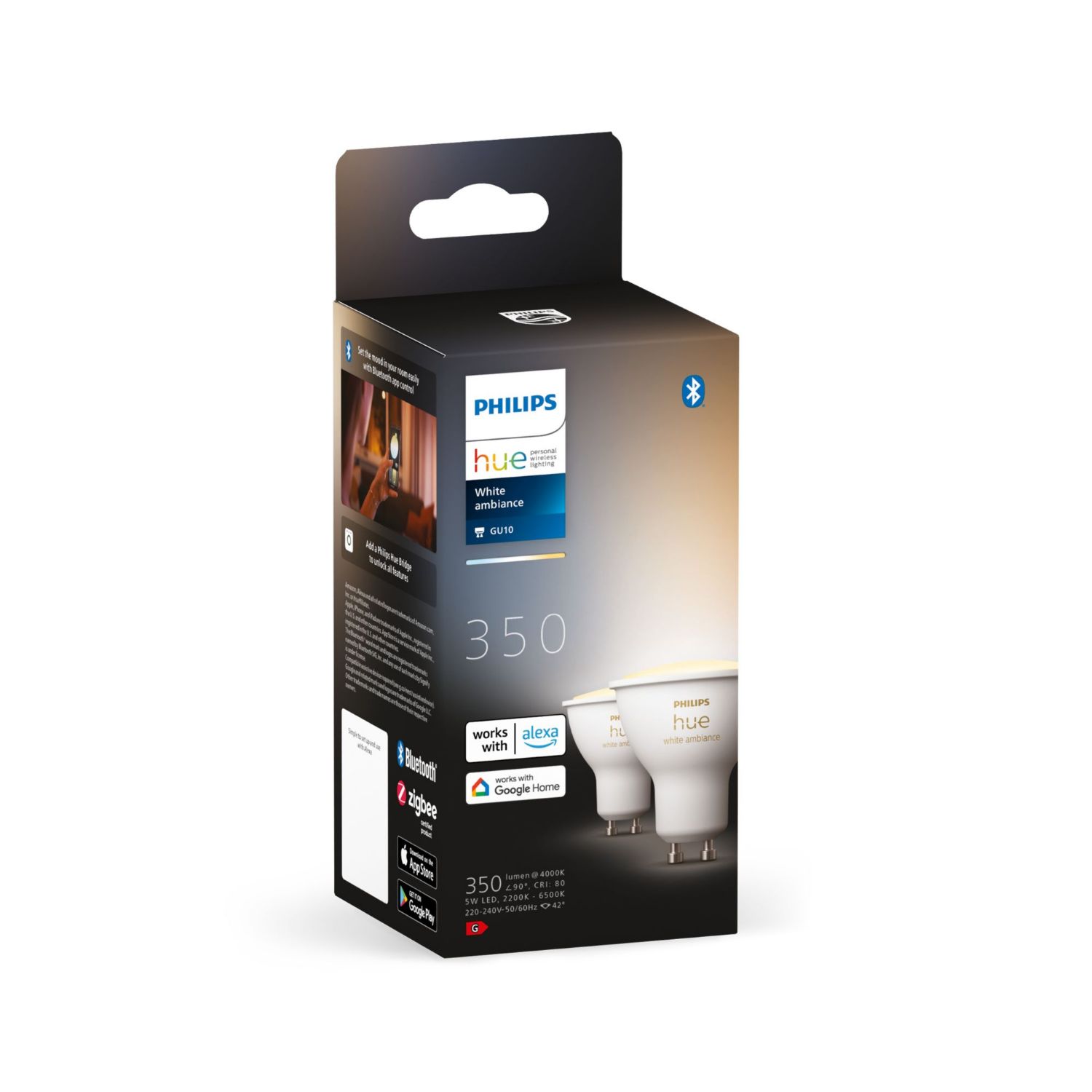 929001953310 - Bombilla Inteligente Philips Hue LED Luz Fra/Blanco Clido GU10 350L 35W Bluetooth/Zigbee Kit 2 Unidades Blanca (929001953310)