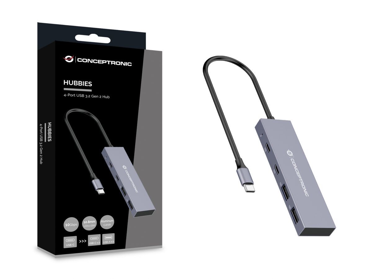HUBBIES13G - Hub CONCEPTRONIC USB-C a 2xUSB-A 3.0 2xUSB-C 3.0 25cm Gris (HUBBIES13G)